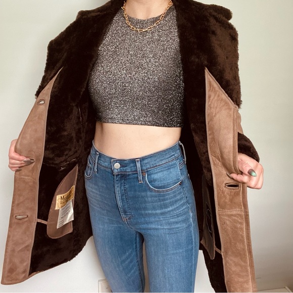 Vintage Real sheepskin shearling leather fur coat jacket - Picture 5 of 8